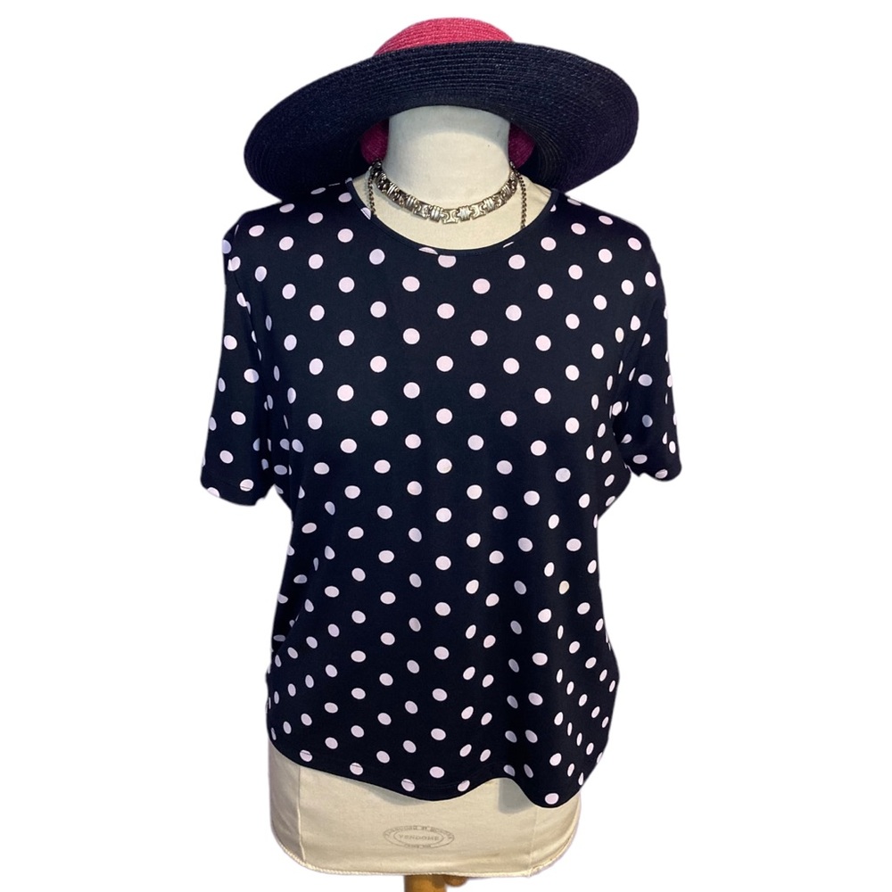 Vintage Pink and Black Polka Dot Top